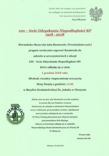 100 - lecie Odzyskania Niepodległości RP